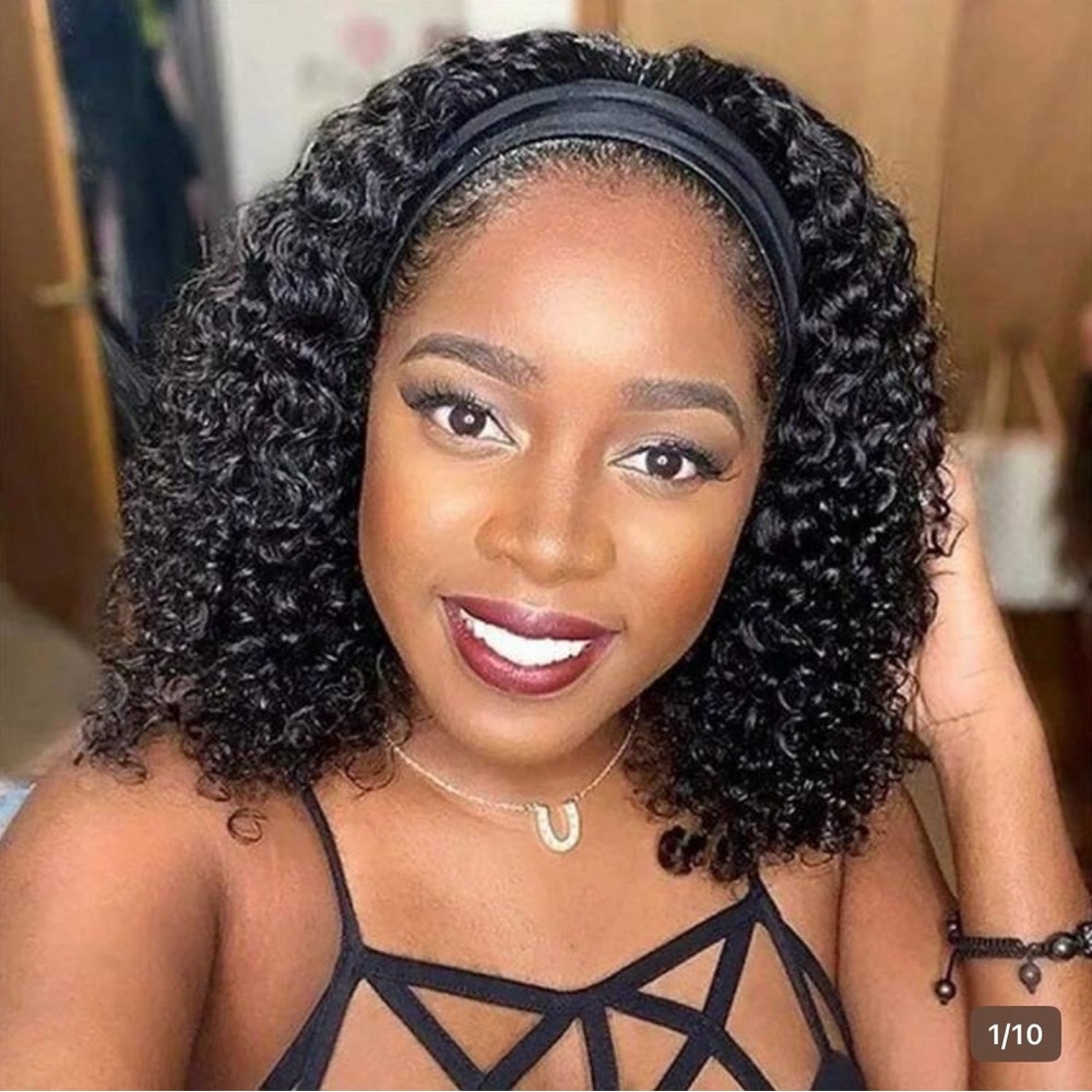 Black Curly Headband Wig